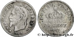 20 centimes Napoléon III, tête laurée, grand module 1867 Paris F.150/1