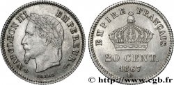 20 centimes Napoléon III, tête laurée, grand module 1867 Strasbourg F.150/2