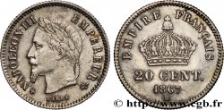 20 centimes Napoléon III, tête laurée, grand module 1867 Strasbourg F.150/2