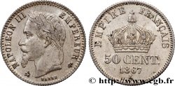50 centimes Napoléon III, tête laurée 1867 Bordeaux F.188/19