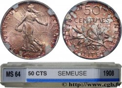50 centimes Semeuse 1908 Paris F.190/15 SPL64 GENI