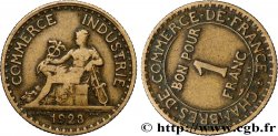 1 franc Chambres de Commerce, Fautée coins tournés -12 min/-72° 1923 Paris F.218/5 var.