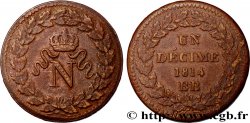 Un décime à l’N couronnée 1814 Strasbourg F.131/1 TTB45 