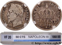 50 centimes Napoléon III, tête laurée 1868 Strasbourg F.188/21