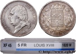 5 francs Louis XVIII, tête nue 1820 Lille F.309/59