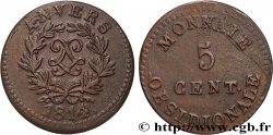 5 cent. Anvers au double L, frappe de l’arsenal de la marine 1814  Anvers F.115E/1