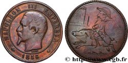 Dix centimes Napoléon III, tête nue, satirique, Napoléon III sur un cochon 1856 Strasbourg F.133/36 var. TB 
