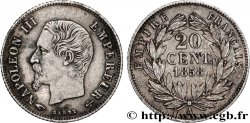 20 centimes Napoléon III, tête nue, Grands Différents 1858 Paris F.148/11
