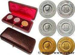 Coffret de trois Essais de 10 centimes Rude en aluminium (2) et en bronze-aluminium (1) 1909 Paris GEM.35 5 SUP/SPL 