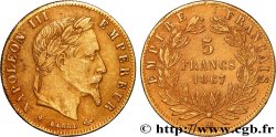 5 francs or Napoléon III, tête laurée 1867 Strasbourg F.502/12