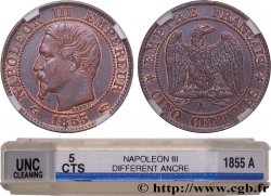 Cinq centimes Napoléon III, tête nue 1855 Paris F.116/17