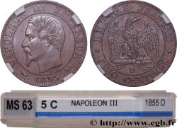 Cinq centimes Napoléon III, tête nue 1855 Lyon F.116/22