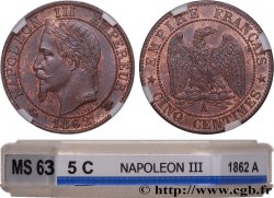 Cinq centimes Napoléon III, tête laurée 1862 Paris F.117/7