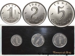 Série de trois essais de 1, 2 et 5 centimes acier, type Épi 1961 Paris F.106/3