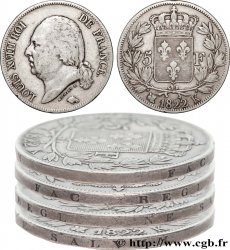5 francs Louis XVIII, tête nue, Tranchh Fautée 1822 Bordeaux F.309/73