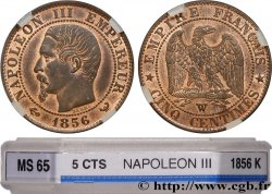 Cinq centimes Napoléon III, tête nue 1856 Lille F.116/36