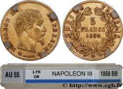 5 francs or Napoléon III, tête nue, grand module 1858 Strasbourg F.501/6