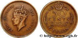 CEYLON 50 Cents Georges VI 1951 Londres