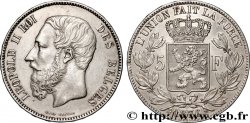 BELGIUM 5 Francs Léopold II 1876  AU 