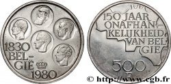 BELGIUM 500 Francs légende flamande 150e anniversaire de l’indépendance, portrait des 5 rois / carte de Belgique 1980 Bruxelles