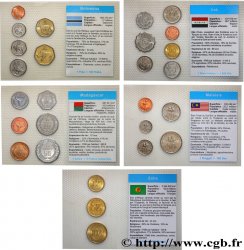 WORLD COINS LOTS Lot de 5 plaquettes de monnaies - Bostwana, Irak, Madagascar, Malaisie et Zaïre n.d. 