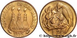 SAN MARINO 20 Lire tours / oiseau nourrissant des oisillons 1975 Rome