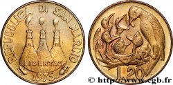 SAN MARINO 20 Lire tours / oiseau nourrissant des oisillons 1975 Rome