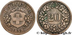 SWITZERLAND 20 Centimes (Rappen) croix suisse 1858 Berne