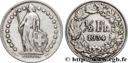 SWITZERLAND 1/2 Franc Helvetia 1934 Berne XF 