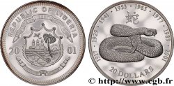 LIBERIA 20 Dollars Proof Année du Serpent 2001 