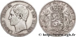 BELGIQUE 5 Francs Léopold Ier tête nue 1865 