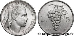 ITALIA 5 Lire “Liberté” à la torche / grappe de raisin 1948 Rome - R EBC 
