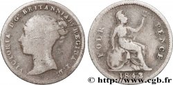 ROYAUME-UNI 4 Pence Victoria tête jeune 1843 Londres