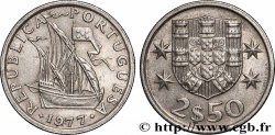PORTUGAL 2 1/2 Escudos emblème / voilier 1977 Lisbonne