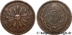 URUGUAY 4 Centesimos soleil 1869 Heaton