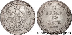 POLOGNE 10 Zlote = 1 1/2 Roubles Aigle bicéphale couronnée aux armes de la Russie 1836 Varsovie TTB 