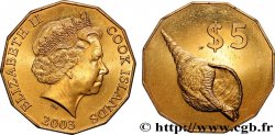 COOK ISLANDS 5 Dollars Elisabeth II / Coquillage 2003 Canberra