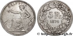 SUISSE 5 Francs Helvetia assise 1874 Bruxelles