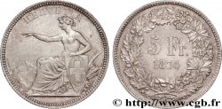 SUISSE - CONFÉDÉRATION HELVÉTIQUE 5 Francs Helvetia 1874 Bruxelles SUP 