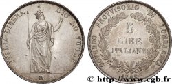 LOMBARDIE - GOUVERNEMENT PROVISOIRE 5 Lire 1848 Milan SPL 