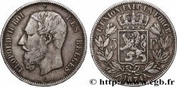 BELGIQUE 5 Francs Léopold II  1874 