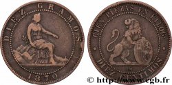 SPAIN 10 Centimos monnayage provisoire “ESPAÑA” assise / lion au bouclier 1870 Oeschger Mesdach & CO