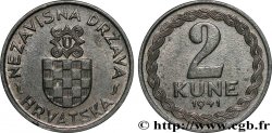 CROATIE 2 Kune symbole oustachi sur écu croate 1941 