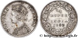 BRITISH INDIA 1/4 Rupee (Roupie) Victoria 1892 Bombay