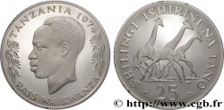 TANZANIE 25 Shilingi Proof Girafes 1974 
