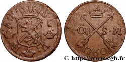 SUÈDE 2 Ore écu couronné frappe au nom du roi Adolphe Frédéric de Suède 1760 