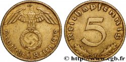 DEUTSCHLAND 5 Reichspfennig aigle surmontant une swastika 1939 Stuttgart - F