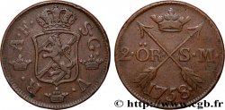 SUÈDE 2 Ore écu couronné 1758 