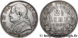 ITALIE - ÉTATS DU PAPE - PIE IX (Jean-Marie Mastai Ferretti) 2 1/2 Lire Pie IX an XXI 1867 Rome