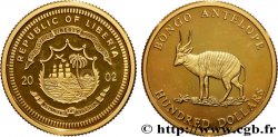 LIBERIA 100 Dollars Proof Bongo Antelope 2002 